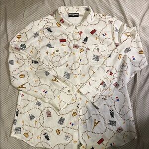 Karl Lagerfeld White Button-Down Shirt with Multicolor Icon Print